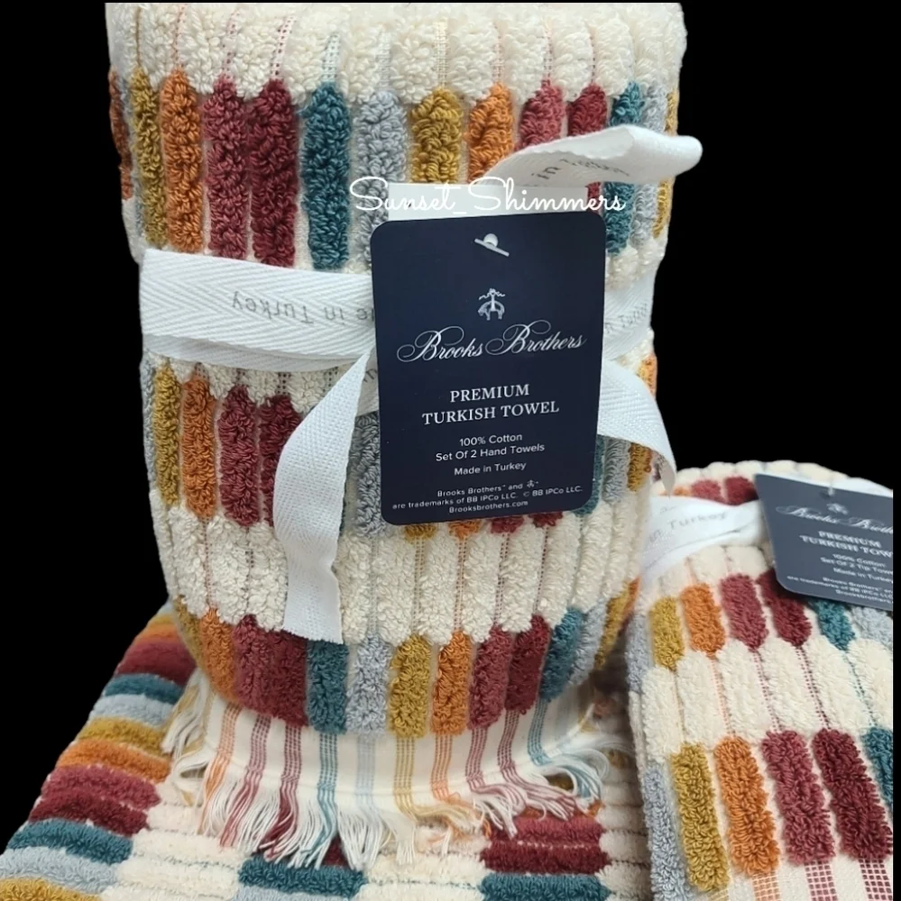 6pc BROOKS BROTHERS Fall Mosaic Tile Rainbow THICK PLUSH TURKISH Towel Set New